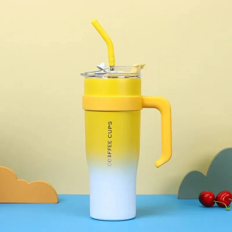Hot/Cool Large Capacity Tumbler Stainless Steel Insulated Water Bottle With Straw - Leakproof, Vacuum-Sealed, 1200ml