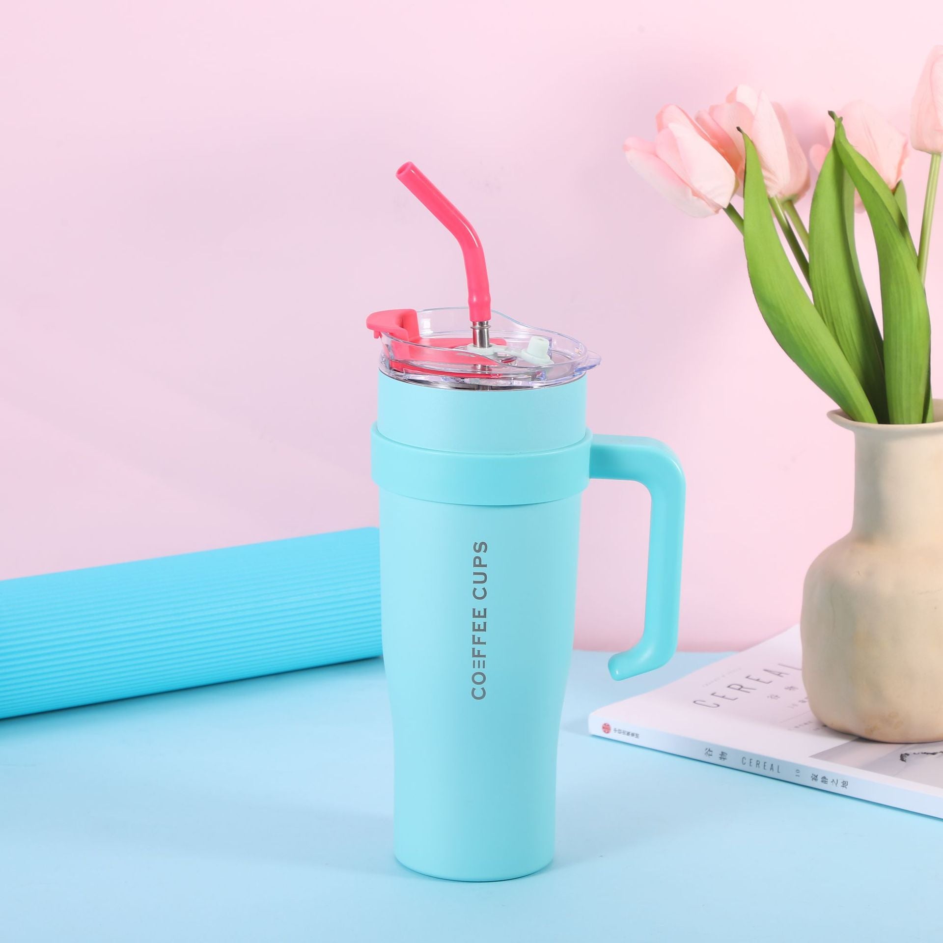 Hot/Cool Large Capacity Tumbler Stainless Steel Insulated Water Bottle With Straw - Leakproof, Vacuum-Sealed, 1200ml