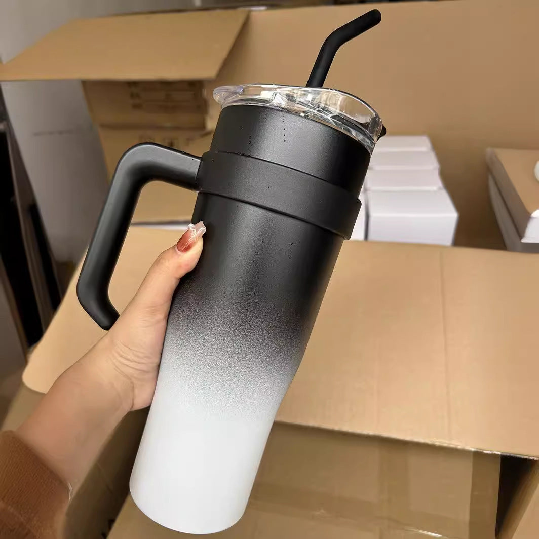 Hot/Cool Large Capacity Tumbler Stainless Steel Insulated Water Bottle With Straw - Leakproof, Vacuum-Sealed, 1200ml
