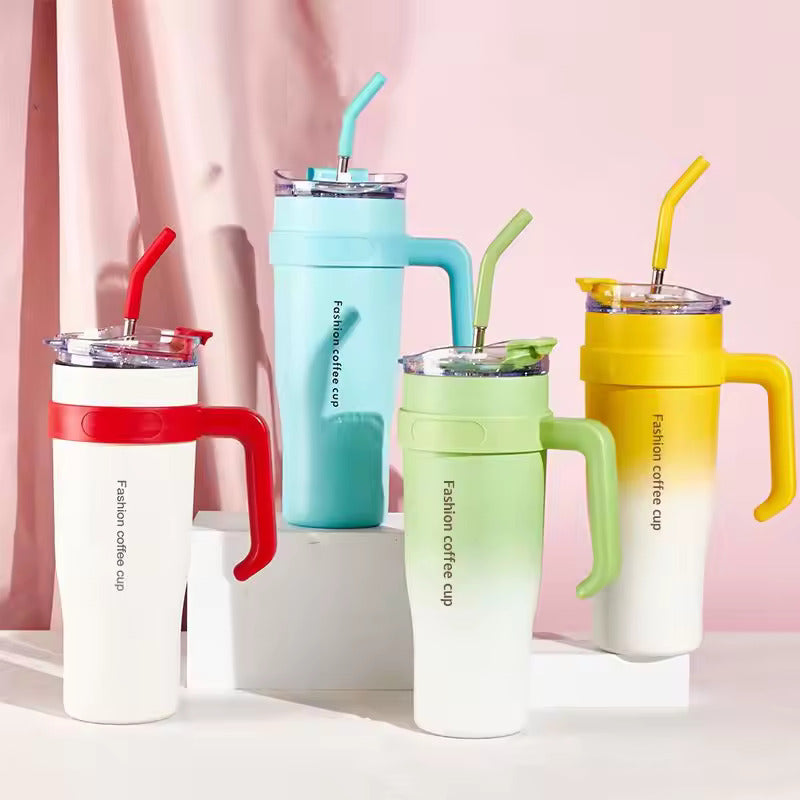Hot/Cool Large Capacity Tumbler Stainless Steel Insulated Water Bottle With Straw - Leakproof, Vacuum-Sealed, 1200ml