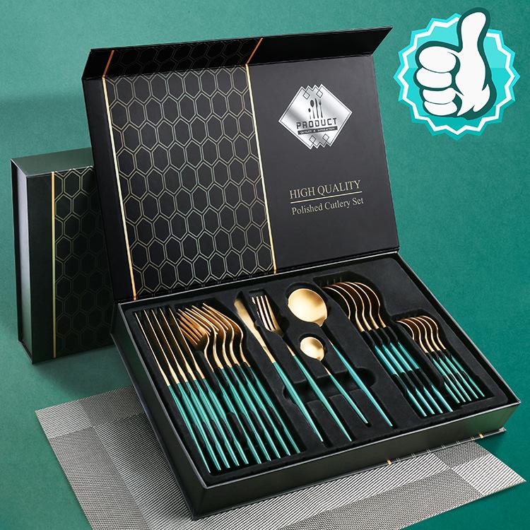 Marblene Pattern 24 Pcs Cutlery Set & Cutlery Holder