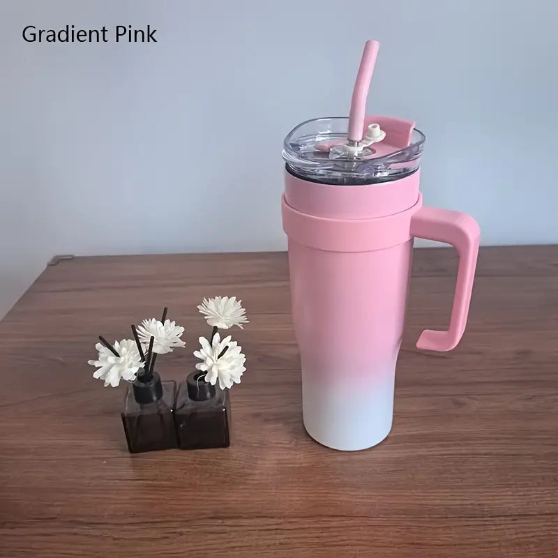 Hot/Cool Large Capacity Tumbler Stainless Steel Insulated Water Bottle With Straw - Leakproof, Vacuum-Sealed, 1200ml
