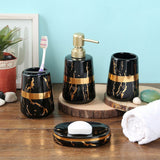 Pack of 4 Black & Gold Marblene Bathroom Accessories Set