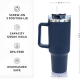 Hot/Cool Large Capacity Tumbler Stainless Steel Insulated Water Bottle With Straw - Leakproof, Vacuum-Sealed, 1200ml