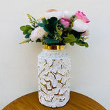 Classic White Vase With 2 Flower Bunches Large/Medium Home Decoration Vase For Living Room