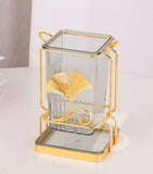 Luxury Leaf Design Cutlery Holder Set – Kitchen Spoon & Utensil Organizer with Drain Tray | Decorative Table Organizer