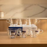 Delisoga 6-Piece Glass Mug Set (190ml) – Premium Clear Heat-Resistant Tea & Coffee Cups with Handles