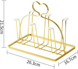 Gold Plated Modern Style Glass Drying Stand With Draining Tray- Heart Shape Stand