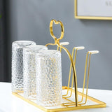 Gold Plated Modern Style Glass Drying Stand With Draining Tray- Heart Shape Stand