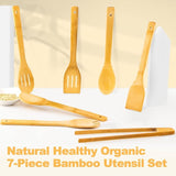 Wooden Spoons for Cooking 7-Piece, Kitchen Nonstick Bamboo Cooking Utensils Set, Healthy Bamboo Wooden Spatula Spoon for Cooking