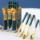 Marblene Pattern 24 Pcs Cutlery Set & Cutlery Holder