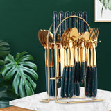 Marblene Pattern 24 Pcs Cutlery Set & Cutlery Holder