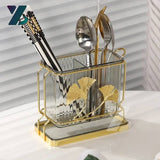 Luxury Leaf Design Cutlery Holder Set – Kitchen Spoon & Utensil Organizer with Drain Tray | Decorative Table Organizer