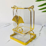 Luxury Leaf Design Cutlery Holder Set – Kitchen Spoon & Utensil Organizer with Drain Tray | Decorative Table Organizer