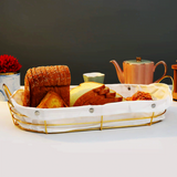 Golden Metal Bread Basket – Large Oval & Rectangular Serving Basket (19.5 x 10 x 4.5 in)