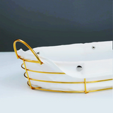 Golden Metal Bread Basket – Large Oval & Rectangular Serving Basket (19.5 x 10 x 4.5 in)