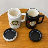 Black & White Ceramic Mugs Pair 450 ML Large size Cute Gift Set Wedding, Birthday Gift idea