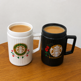 Black & White Ceramic Mugs Pair 450 ML Large size Cute Gift Set Wedding, Birthday Gift idea