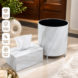 Premium Marble Design Dustbin with Tissue Box Holder Set – Modern Home & Bathroom Décor