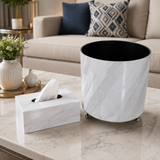 Premium Marble Design Dustbin with Tissue Box Holder Set – Modern Home & Bathroom Décor