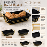 Premium Gold-Plated Bread & Serving Baskets – Rectangular & Oval with Washable Fabric