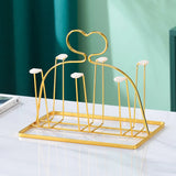 Gold Plated Modern Style Glass Drying Stand With Draining Tray- Heart Shape Stand