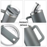Hot/Cool Large Capacity Tumbler Stainless Steel Insulated Water Bottle With Straw - Leakproof, Vacuum-Sealed, 1200ml