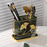 Luxury Leaf Design Cutlery Holder Set – Kitchen Spoon & Utensil Organizer with Drain Tray | Decorative Table Organizer