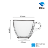 Delisoga 6-Piece Glass Mug Set (190ml) – Premium Clear Heat-Resistant Tea & Coffee Cups with Handles