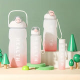 Silicone Gradient Color high-capacity Gym Sports Straw  Water Bottle Set