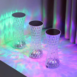 Luxury Crystal Diamond LED Table Lamp – USB Rechargeable Touch Control 3-Color Dimmable Night Light