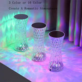 Luxury Crystal Diamond LED Table Lamp – USB Rechargeable Touch Control 3-Color Dimmable Night Light