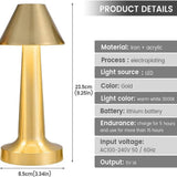 USB Rechargeable Portable Touch Control Dimmable 3 Light Color Tunable Table Lamp for Hotel, Cafe