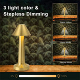 USB Rechargeable Portable Touch Control Dimmable 3 Light Color Tunable Table Lamp for Hotel, Cafe