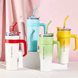 Hot/Cool Large Capacity Tumbler Stainless Steel Insulated Water Bottle With Straw - Leakproof, Vacuum-Sealed, 1200ml