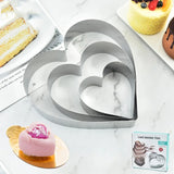 3Pcs Stainless Steel Heart Mousse Ring Mold Set – Cake, Biscuit, Cheese & Dessert Cutter
