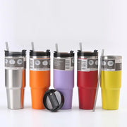 890ML Tumbler with Straw and Lid Stainless Steel Insulated Vacuum Coffee Tumbler Cup Double Wall Leakproof Travel Vacuum Flasks