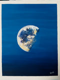 “Until Dusk” Original Moonlit Sky Oil Painting – Deep Blue Evening Wall Art