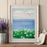 “Seaside Daisies” Original Floral Oil Painting – Coastal Flower Wall Art for Elegant Home Décor
