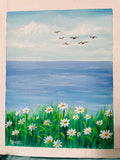 “Seaside Daisies” Original Floral Oil Painting – Coastal Flower Wall Art for Elegant Home Décor