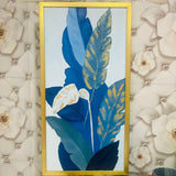 Luxury Golden-Kissed Blue Leaves Wall Art – Elegant Botanical Home Décor