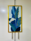 Luxury Golden-Kissed Blue Leaves Wall Art – Elegant Botanical Home Décor