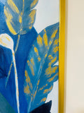 Luxury Golden-Kissed Blue Leaves Wall Art – Elegant Botanical Home Décor