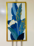 Luxury Golden-Kissed Blue Leaves Wall Art – Elegant Botanical Home Décor