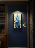 Luxury Golden-Kissed Blue Leaves Wall Art – Elegant Botanical Home Décor