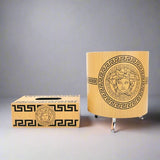 Luxury Versace Style Storage Basket with Tissue Box Holder Set – Premium Decorative Home Organizer