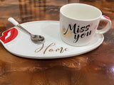 Miss You Coffee Mug with Tray & Spoon-White