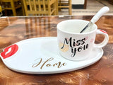 Miss You Coffee Mug with Tray & Spoon-White