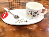 Miss You Coffee Mug with Tray & Spoon-White