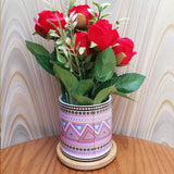 Truck Art Design Flower Pots With Wooden Base & Flowers-6 pc